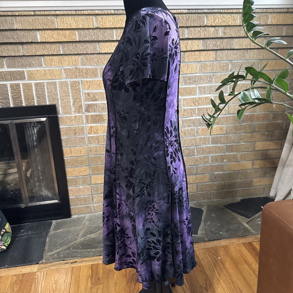 Vintage 90s Witchy Velvet Burnout Dress Jo Sami Size M Purple Goth Floral Vamp - Picture 2 of 7